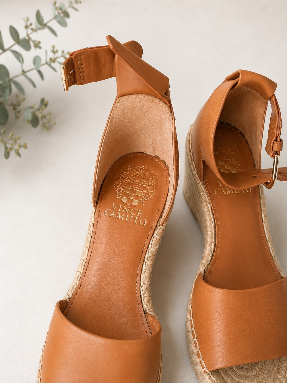 Vince Camuto Cognac Tan Espadrille Wedge Sandals - Ankle Strap - Picture 3 of 4